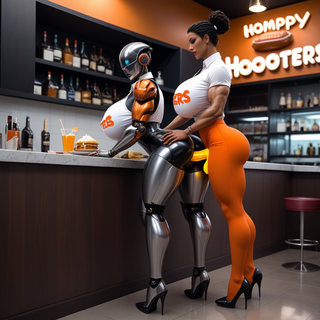 Shiny Robotic Penis Of Futanari Robot Waitress Is Large, Man In Tuxedo, 근육질 체형 라틴 AI 야짤