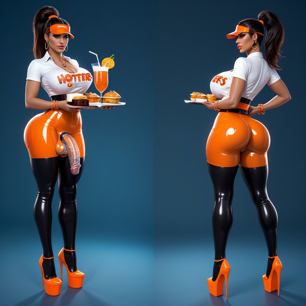 Gaped Holes, She Has Transparent Visor Over Her Face, Futanari Latina AI Porn