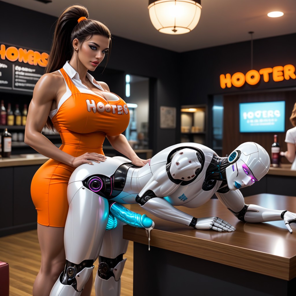 Fucking Human Male, Muscular, Robot Futa Waitress Doggy Position Latina AI Porn
