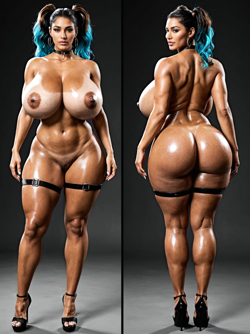 Heavy Wide Hips, Cabelo Multicolorido, Pele Brilhante Porno IA latina