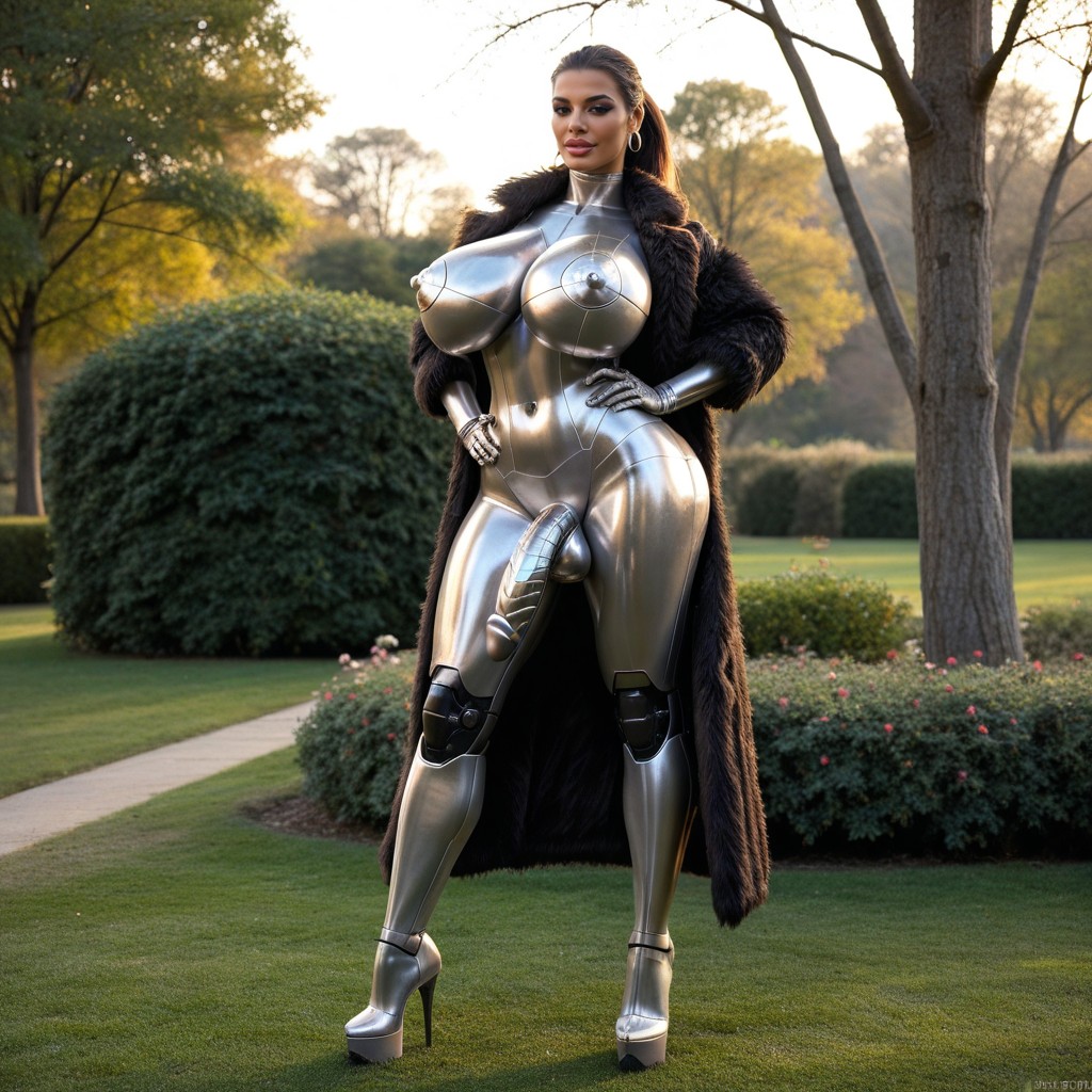 Hands On Hips, Robot Armor, Penis Of Futanari Robot Is Shiny Metallic With Mechanical Look Latina AI Porn