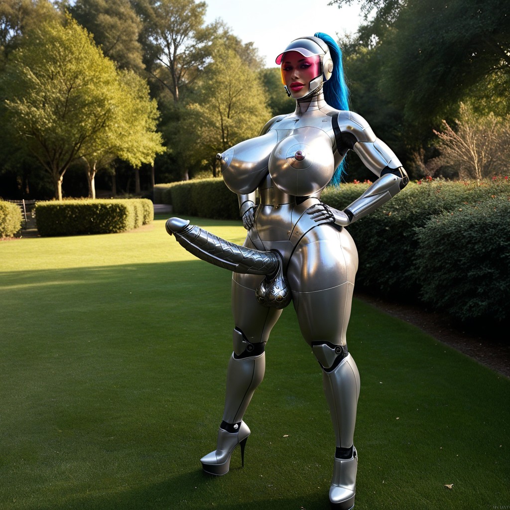公園, 腕を広げる, Penis Of Futanari Robot Is Shiny Metallic With Mechanical Look ラティーナAIエロ