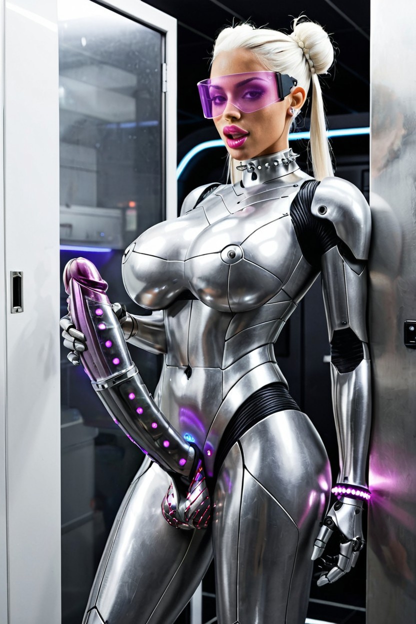 Futanari Robot Has Glowing Metallic Robot Balls, Balls Of Futanari Are Shiny Metallic, Balls Of Futanari Are Shiny Metallic Latina AI Porn