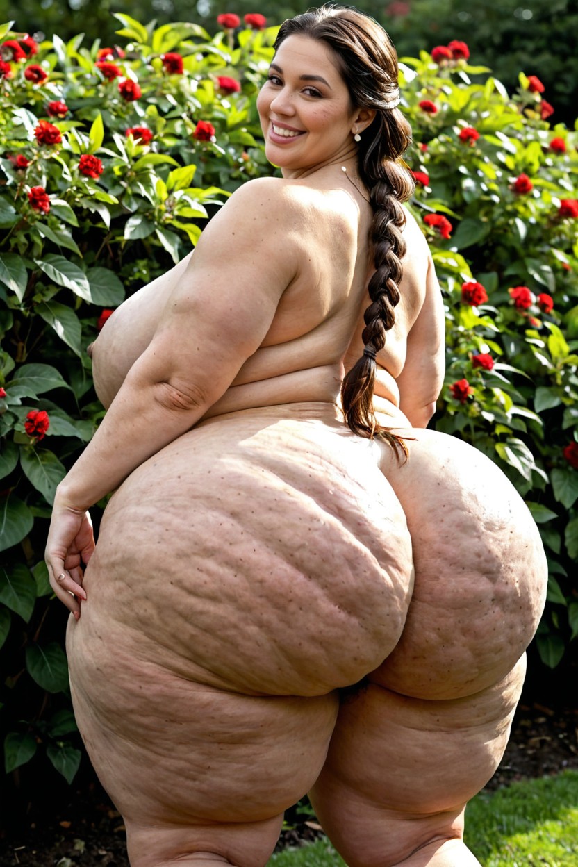 Flower Garden, Visible Crotch, Gigantic Butt Latina AI Porn
