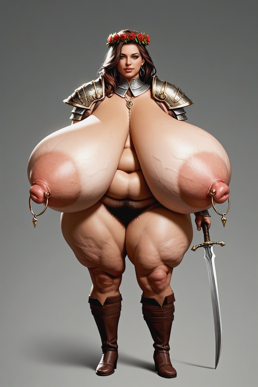 Standing On Solid Round Simple Display Base, Nipple Piercings, Ssbbw 拉丁AI色情