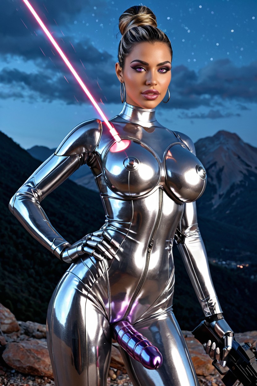 Hips, Clear Transparent Latex Bustier, Over Her Eyes Is Transparent Rimless Visor 拉丁AI成人
