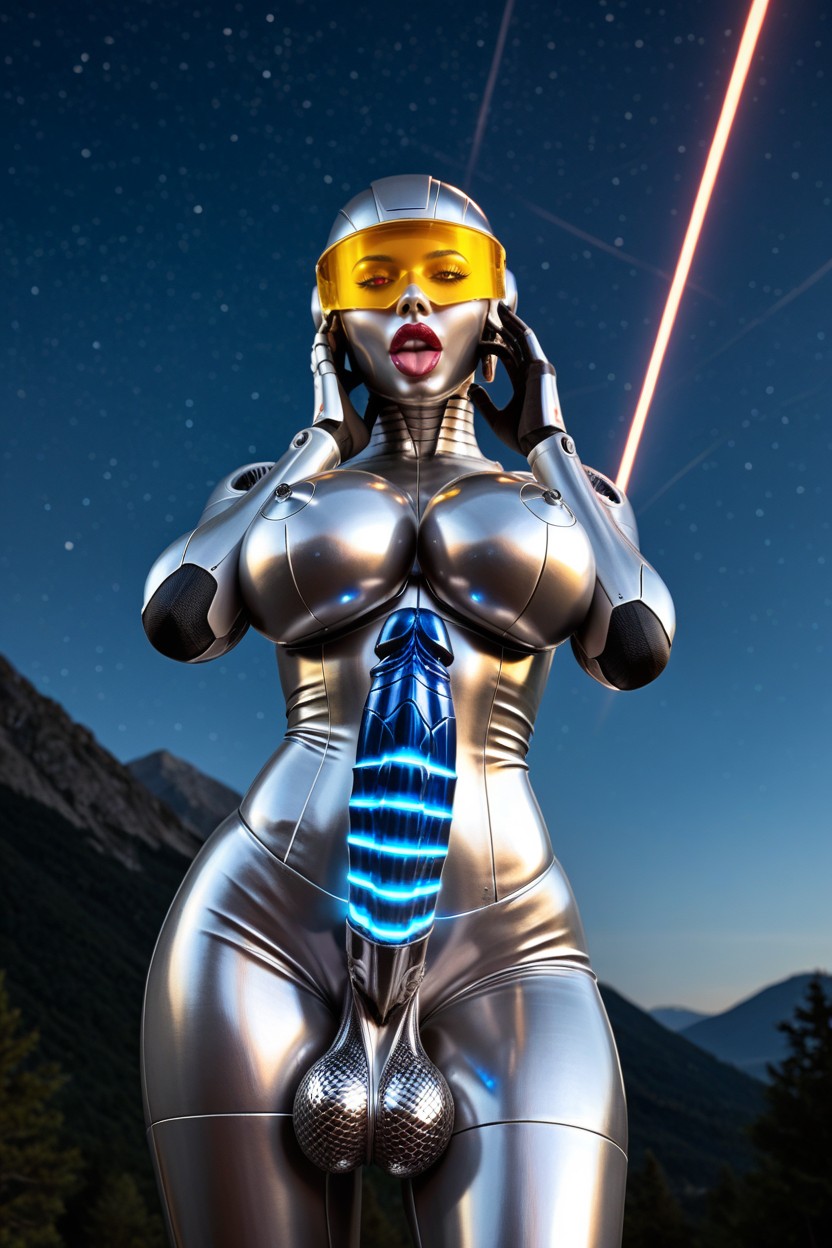Bimbo Makeup, Hard Light, Metallic Nipples Latina AI Porn
