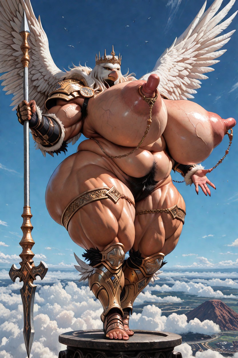 Tall, Holds Elegant Steel Spear, Enlarged Nipples,gigantic Areolas Latina AI Porn